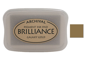 This 3-3/4" x 2-5/8" stamp ink pad comes in galaxy gold and is superb for use on many surfaces. Acid free. Orders $75 and over ship free!