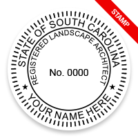 This professional registered landscape architect stamp for the state of South Carolina adheres to state regulations & provides top quality impressions.