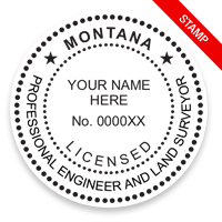 This professional engineer & surveyor stamp for the state of Montana adheres to state regulations & provides top quality impressions. Orders ship free over $100!