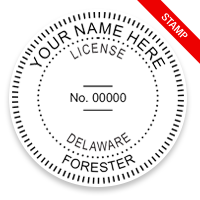 This professional forester stamp for the state of Delaware adheres to state regulations and provides top quality impressions. Orders over $100 ship free.