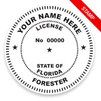 This professional forester stamp for the state of Florida adheres to state regulations and provides top quality impressions. Orders over $100 ship free.