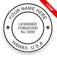 This professional forester stamp for the state of Hawaii adheres to state regulations and provides top quality impressions. Orders over $100 ship free.