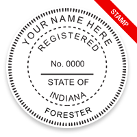 This professional forester stamp for the state of Indiana adheres to state regulations and provides top quality impressions. Orders over $100 ship free.