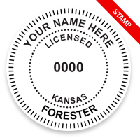 This professional forester stamp for the state of Kansas adheres to state regulations and provides top quality impressions. Orders over $100 ship free.