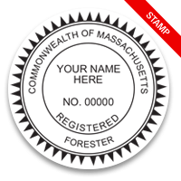 This professional forester stamp for the state of Massachusetts adheres to state regulations and provides top quality impressions. Orders over $100 ship free.