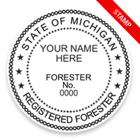 This professional forester stamp for the state of Michigan adheres to state regulations and provides top quality impressions. Orders over $100 ship free.