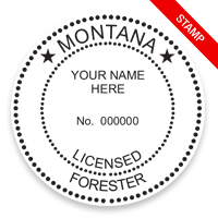 This professional forester stamp for the state of Montana adheres to state regulations and provides top quality impressions. Orders over $100 ship free.