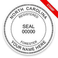 This professional forester stamp for the state of North Carolina adheres to state regulations and provides top quality impressions. Orders over $100 ship free.