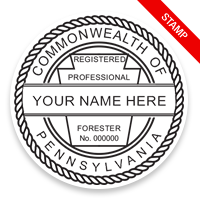 This professional forester stamp for the state of Pennsylvania adheres to state regulations and provides top quality impressions. Orders over $100 ship free.