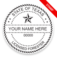 This professional forester stamp for the state of Texas adheres to state regulations and provides top quality impressions. Orders over $100 ship free.