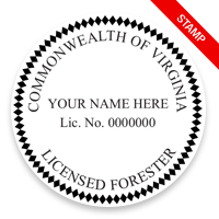 This professional forester stamp for the state of Virginia adheres to state regulations and provides top quality impressions. Orders over $100 ship free.