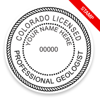 This professional geologist stamp for the state of Colorado adheres to state regulations and provides top quality impressions. Orders over $100 ship free.