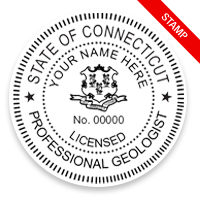 This professional geologist stamp for the state of Connecticut adheres to state regulations and provides top quality impressions. Orders over $100 ship free.