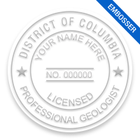 This professional geologist embosser for the state of District of Columbia adheres to state regulations and provides top quality impressions.