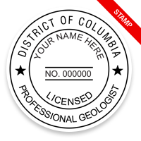 This professional geologist stamp for the state of District of Columbia adheres to state regulations and provides top quality impressions.