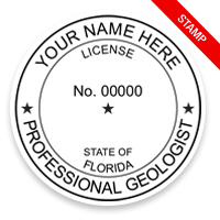 This professional geologist stamp for the state of Florida adheres to state regulations and provides top quality impressions. Orders over $100 ship free.