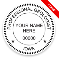 This professional geologist stamp for the state of Iowa adheres to state regulations and provides top quality impressions. Orders over $100 ship free.