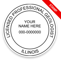 This professional geologist stamp for the state of Illinois adheres to state regulations and provides top quality impressions. Orders over $100 ship free!