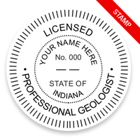 This professional geologist stamp for the state of Indiana adheres to state regulations and provides top quality impressions. Orders over $100 ship free.