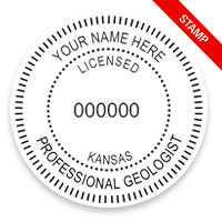 This professional geologist stamp for the state of Kansas adheres to state regulations and provides top quality impressions. Orders over $100 ship free.