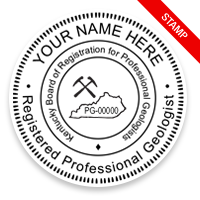 This professional geologist stamp for the state of Kentucky adheres to state regulations and provides top quality impressions. Orders over $100 ship free.