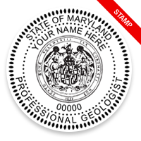 This professional geologist stamp for the state of Maryland adheres to state regulations and provides top quality impressions. Orders over $100 ship free.