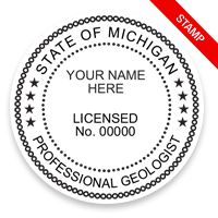 This professional geologist stamp for the state of Michigan adheres to state regulations and provides top quality impressions. Orders over $100 ship free.