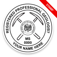 This professional geologist stamp for the state of Mississippi adheres to state regulations and provides top quality impressions. Orders over $100 ship free.