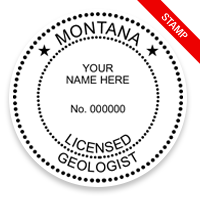 This professional geologist stamp for the state of Montana adheres to state regulations and provides top quality impressions. Orders over $100 ship free.