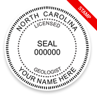 This professional geologist stamp for the state of North Carolina adheres to state regulations and provides top quality impressions. Orders over $100 ship free.