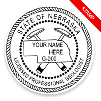 This professional geologist stamp for the state of Nebraska adheres to state regulations and provides top quality impressions. Orders over $100 ship free.