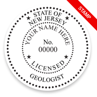 This professional geologist stamp for the state of New Jersey adheres to state regulations and provides top quality impressions. Orders over $100 ship free.