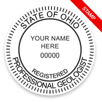 This professional geologist stamp for the state of Ohio adheres to state regulations and provides top quality impressions. Orders over $100 ship free.