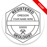 This professional geologist stamp for the state of Oregon adheres to state regulations and provides top quality impressions. Orders over $100 ship free.