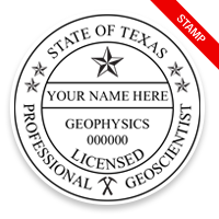 This professional geoscientist stamp for the state of Texas adheres to state regulations and provides top quality impressions. Orders over $100 ship free.