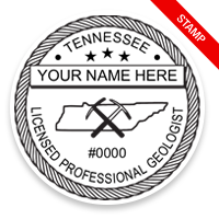 This professional geologist stamp for the state of Tennessee adheres to state regulations and provides top quality impressions. Orders over $100 ship free.