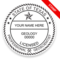 This professional geologist stamp for the state of Texas adheres to state regulations and provides top quality impressions. Orders over $100 ship free.