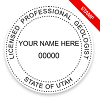 This professional geologist stamp for the state of Utah adheres to state regulations and provides top quality impressions. Orders over $100 ship free.