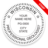 This professional geologist stamp for the state of Wisconsin adheres to state regulations and provides top quality impressions. Orders over $100 ship free.