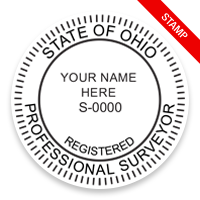 This professional land surveyor stamp for the state of Ohio adheres to state regulations and provides top quality impressions. Orders ship free over $75.