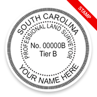 This professional land surveyor Tier B stamp for the state of South Carolina adheres to state regulations and provides top quality impressions.