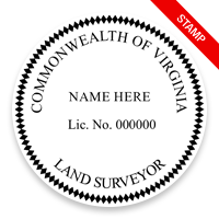 This professional land surveyor stamp for the state of Virginia adheres to state regulations and provides top quality impressions. Orders ship free over $75.