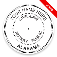 Top quality self-inking Alabama civil law notary round stamp ships in 1-2 days. Meets all state specifications & requirements. Free shipping on orders over $75!