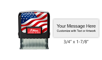 Customize this 3/4" x 1-7/8" quality flag stamp with up to 4 lines of text in your choice of 11 ink colors! Great size for labels. Orders over $75 ship free!