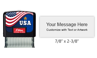 Show your pride with this 7/8" x 2-3/8" USA flag stamp, Customizable with up to 5 lines of text in a choice of 11 ink colors! Orders over $75 ship free!