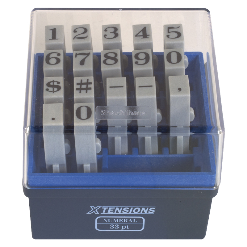 Xstamper Xtensions number set allows you to create a custom numeric message or sequence. This set includes 17 connectable Roman numbers and symbols.