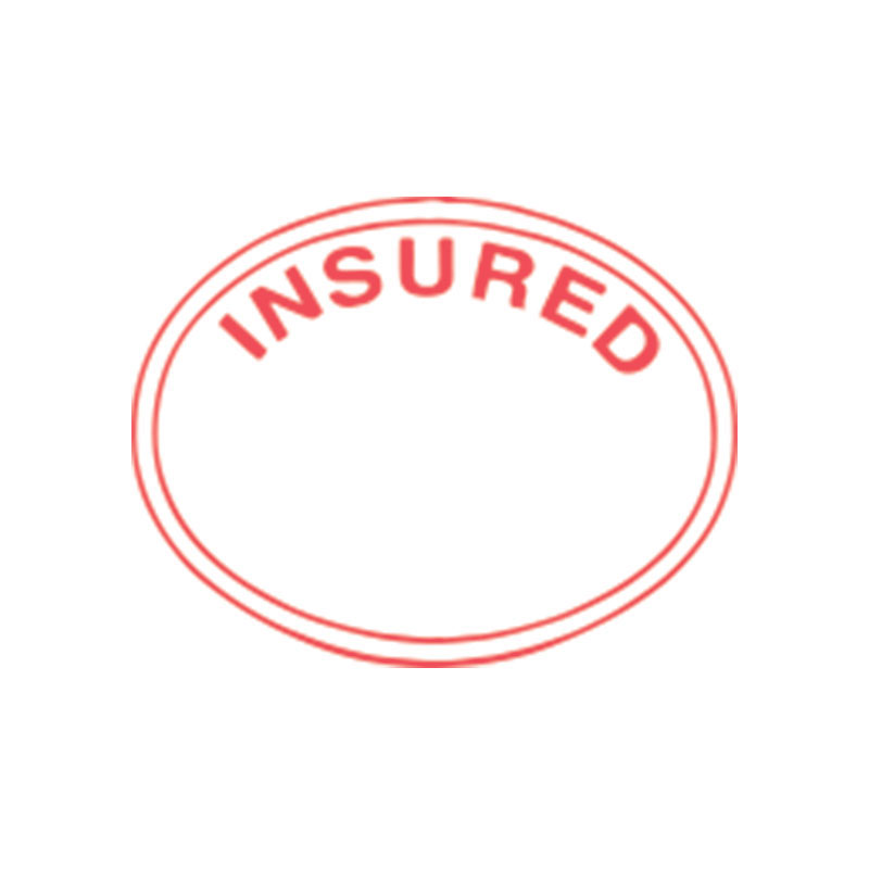 Insured Oval pre-inked rubber stamp available in red ink with an impression size of 5/8" in diameter. Fast and free shipping on orders over $100!