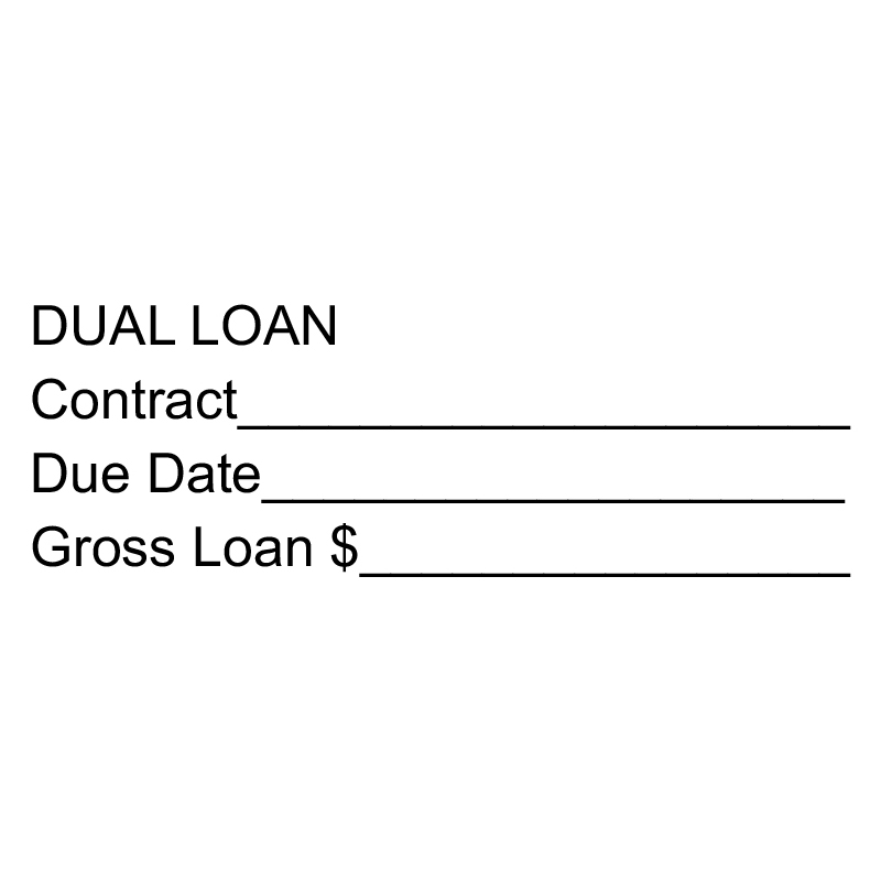 This Shiny 855 1st Checks Dual Loan stock stamp comes in black only! Refillable & durable. Impression size: 1" x 2-3/4". Free shipping over $75!