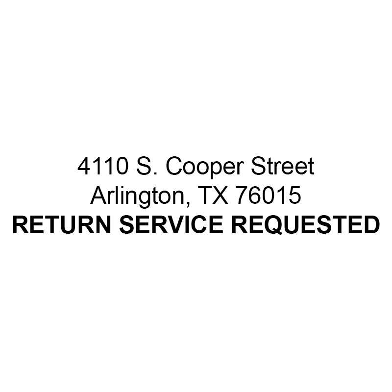 Shiny 855 1st Checks Return Service Requested custom stamp comes in black only! Refillable & durable. Impression size: 1" x 2-3/4". Free shipping over $75!