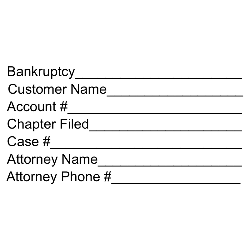 The Shiny 857 1st Checks Bankruptcy stock stamp comes in black only! Refillable & durable. Impression size: 1-1/2" x 3". Free shipping over $75!